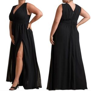Lulus Thoughts Of Hue Boho Chic Goth Surplice Maxi Dress Black Sz 1XL NWT